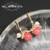 glseevo watermelon red shiny zircon natural pearls ear hooks fashion popular trend women earrings fine jewelry girlfriend gifts