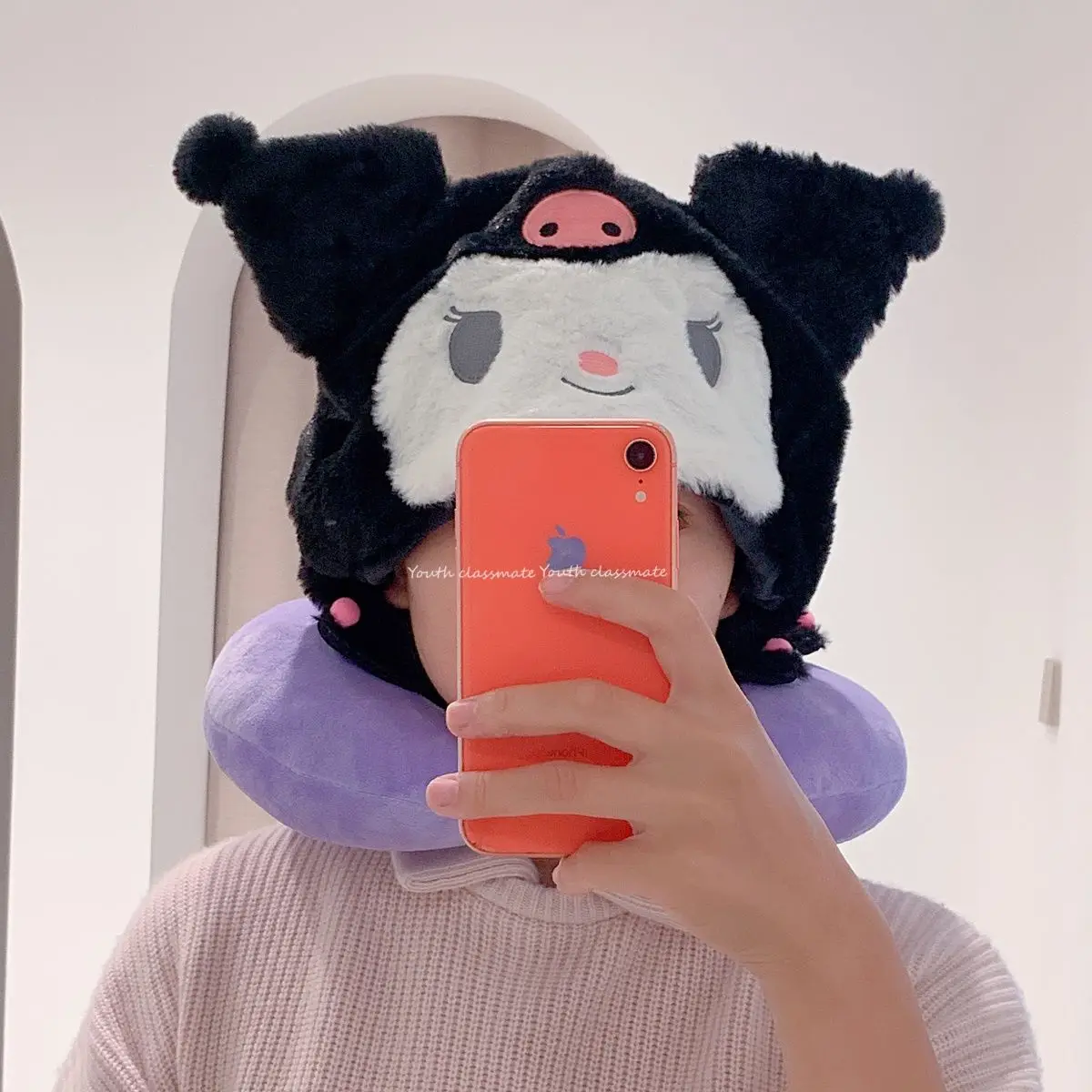 

Cartoon Strawberry Bear Kuromi U-Shape Pillow Hooded Pillow Neck Neck Pillow Travel Car Cute Pillow Autumn and Winter