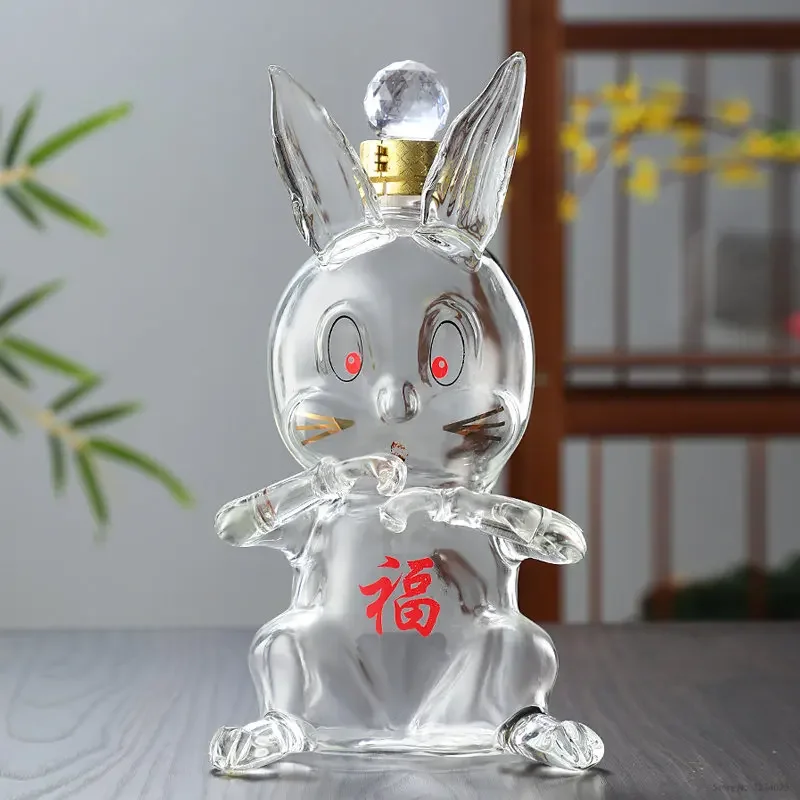 

Home barware lead-free glass clear 1000ML rabbit shaped whiskey decanter wine glass bottle for Liquor Scotch Bourbon