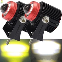 1set 20w led motorcycle work light dual color hilo beam spotlight mini lens car headlight dc 12v 24v fog lamp yellow white