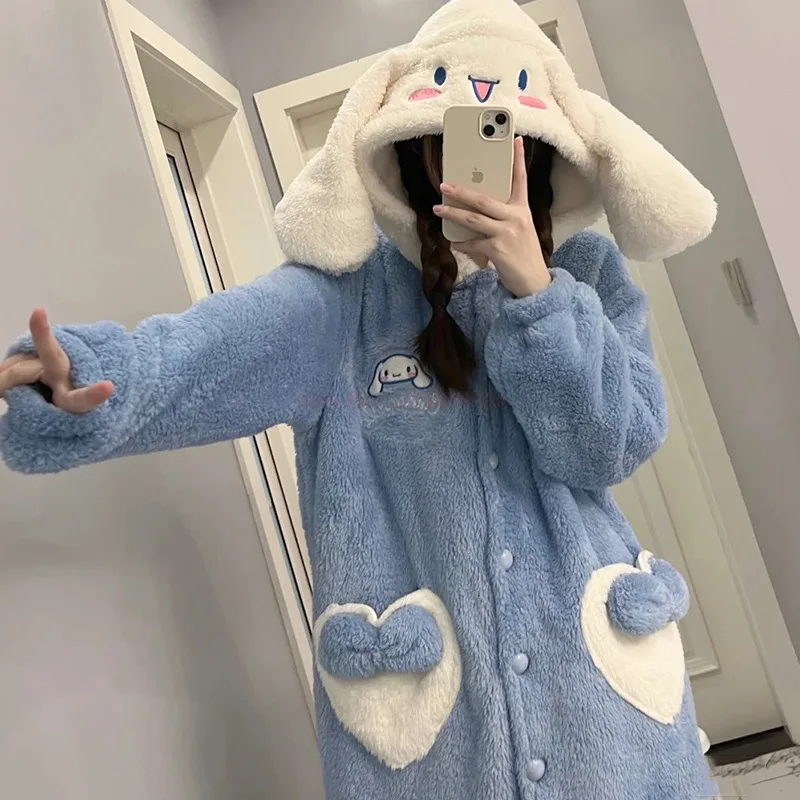 Sanrio Cinnamoroll коралловая флисовая ночная рубашка Kawaii мультфильм повседневная