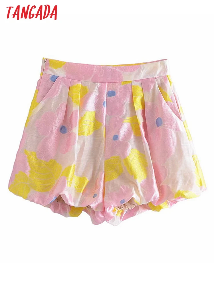 

Tangada women vintage floral jaquard shorts zipper pockets female retro casual shorts pantalones 3W08