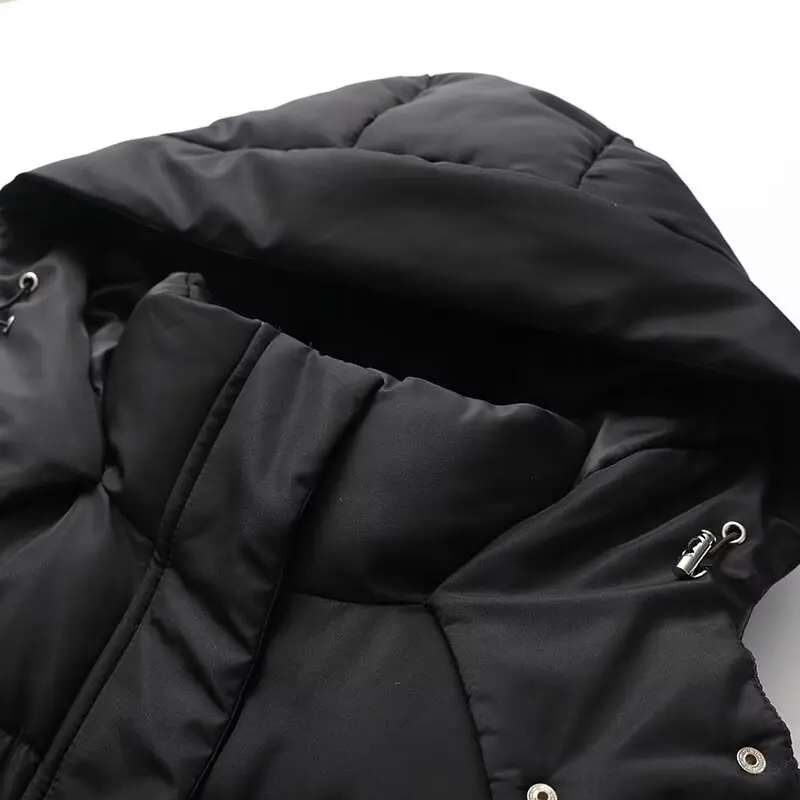 Women's Fall Winter Padding Coat TRAFZA Casual Hooded Jacket New 2024 Fashion Simple Versatile Black