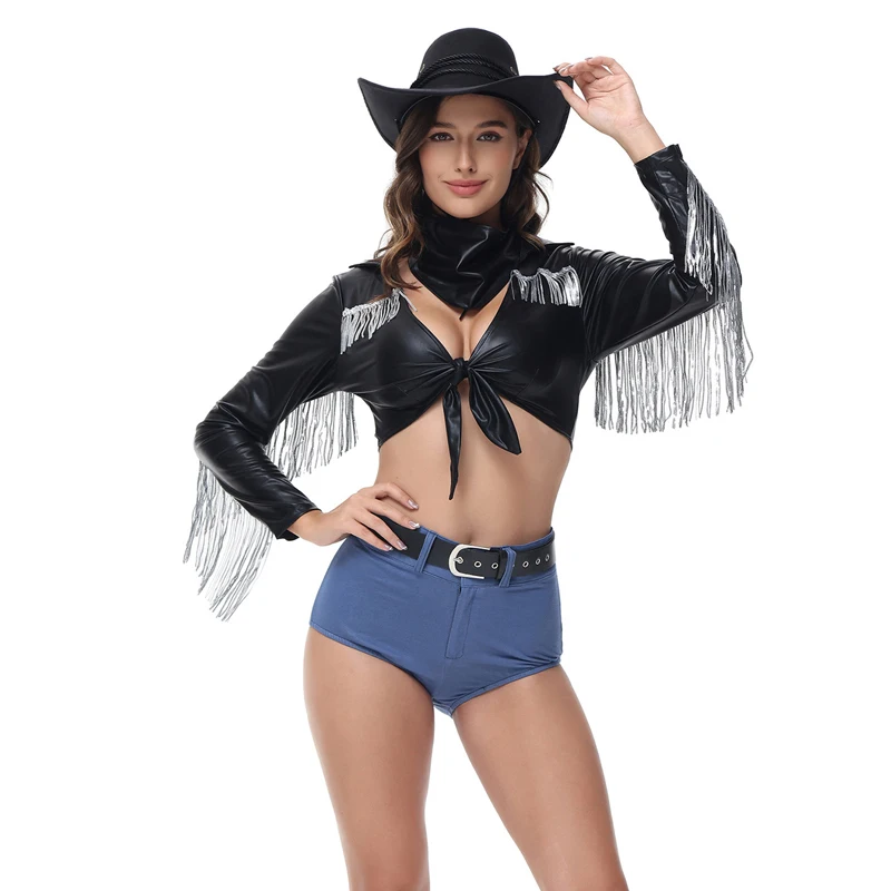 Karnawał Halloween Lady West kowbojski kostium kowbojki 60S 70S Retro hipisowskie frędzle najlepsze spodenki Cosplay fantazyjna sukienka na