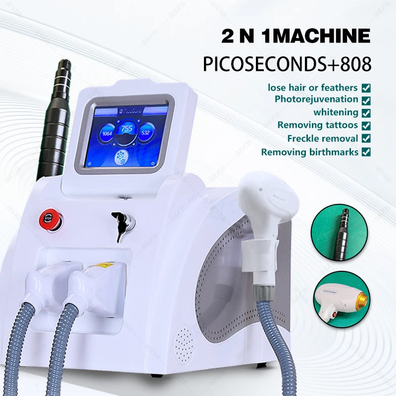 

2023 2 in 1 Diode Three Wavelength 755nm 808nm 1064nm Picosecond Nd Yag Machine For Skin Rejuvenation Tattoo Removal