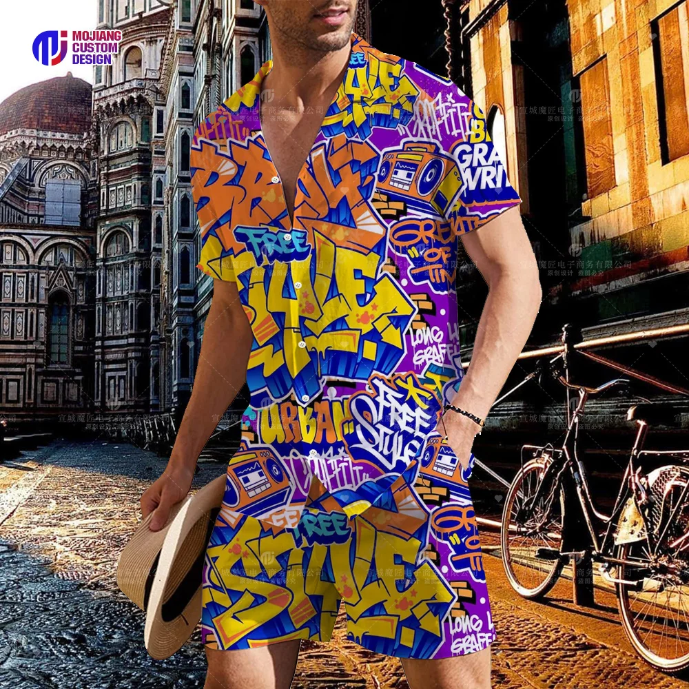 Мужская рубашка в стиле аниме 2023 Новая Летняя мужская с 3D рисунком бомбы шорты