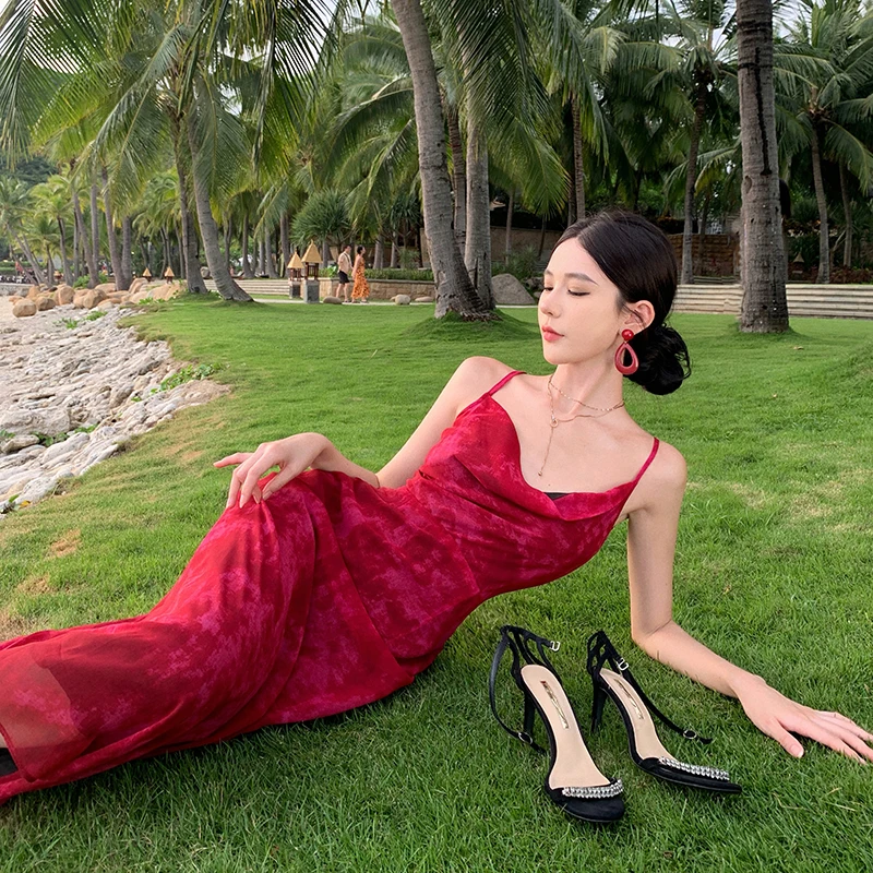 

Women High Quality Red Midi Prom Vintage Dress 2023 Korean Fashion Celebrity Party Dress Summer Elegant Bodycon Vestido Feminino