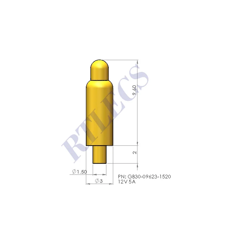 

Внешний диаметр 3,0 мм, прямой пружинный контактный разъем Pogo, сквозные отверстия, коннектор для пайки печатной платы, одиночный дискретный Pogopin GB30 5A 2A