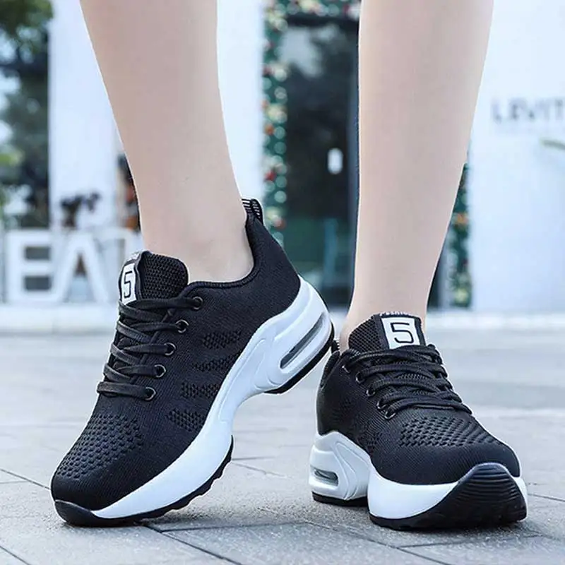 Trend Women's Chunky Sport Shoes Comfortable Air Chshion Anti-Skid Outdoor Walking Sneaker Cotton Lace Up Gym Training Footwear
