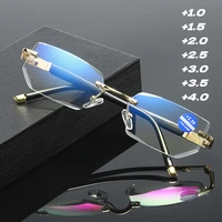 unisex retro rimless reading glasses business style blue light blocking computer eyewear crystal cut edge presbyopia eyeglasses