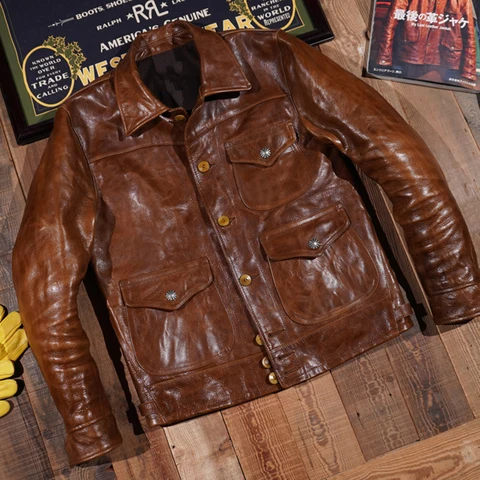 Роскошная модная мужская куртка из натуральной коровьей кожи Скоба стандартное американское Ковбойское мотоциклетное пальто для мужчин