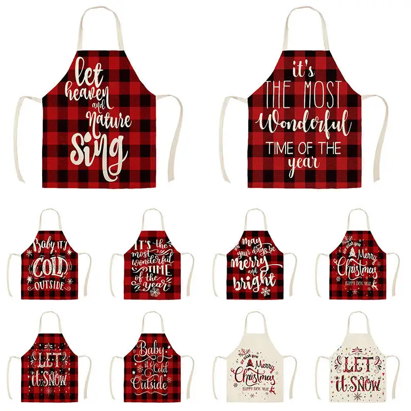 

Christmas Tree New Year Kitchen Aprons for Woman Man Home Cooking Baking Shop Cleaning Cotton Linen Apron WQi852