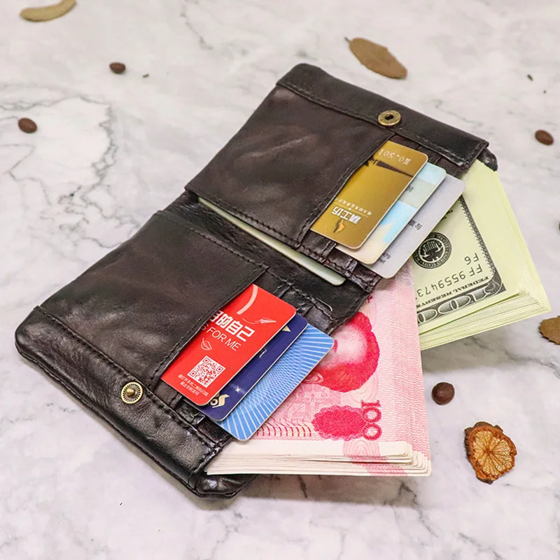Pleated Leather Wallet for Men Credit Card Coin Pocket Mini Money Bag Slim Short Small Purse Minimalist Wallet for Male