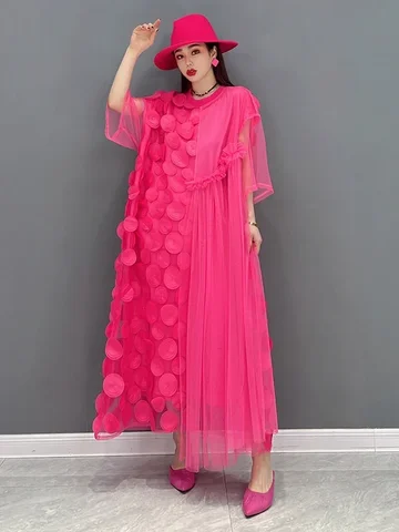 Женское однотонное платье в стиле пэчворк XITAO, Новое поступление в Корейском стиле на лето 2024, модное Свободное платье с круглым вырезом и коротким рукавом, WMD5999