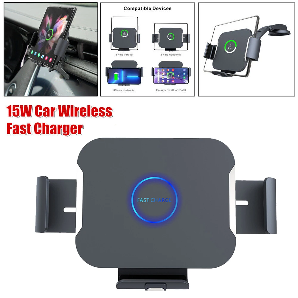 

15W Dual Coil Qi Wireless Car Charger Mirror Mount Holder Compatible for Samsung Galaxy Z Fold4 Fold3 Fold2 S22 Ultra Note 20
