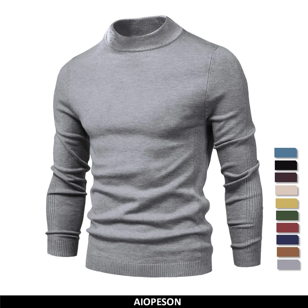 

AIOPESON Soft Mid Neck Pullover Men Casual Solid Color Winter Warm Men's Sweater i Quality Pullover Sweater For Men