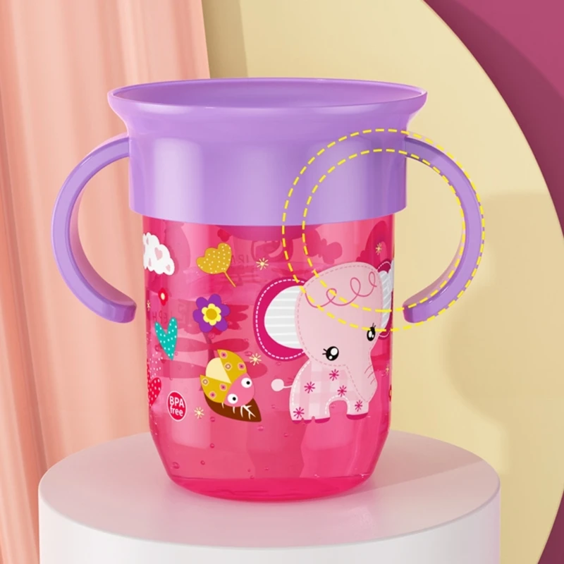 

Baby Sip Cup with 360Degree Rotating Lid Portable Easy Grip Handle Leakproof