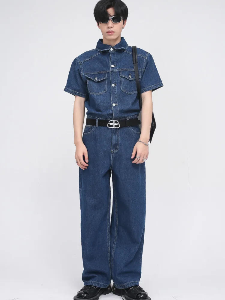 

SYUHGFA Men Clothing 2022 Spring Summer Overalls Korean Streetwear Fashion Straight Blue Jeans Casual Denim Jumpsuit Trousers