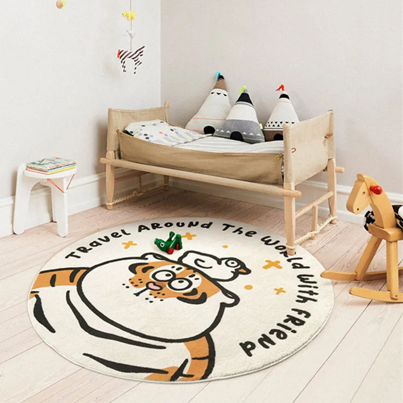 Cartoon Cute Tiger Round Carpets For Home Living Room Kids Bedroom Bedside Fluffy Rug Sofa Soft Thick Floor Mat Entryway Doormat