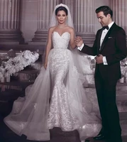 elegant mermaid wedding dresses 2022 detachable train sweetheart appliques lace bead bridal gowns arabic vestidos de noiva