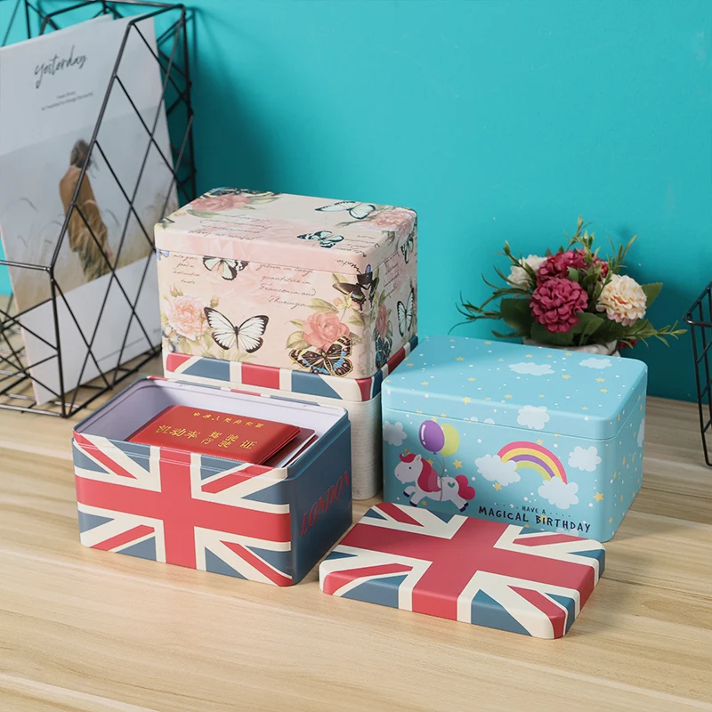 

Cartoon Unicorn Desktop Cosmetic Storage Box With Lid Snack Lipstick Jewelry Tin Box Office Rectangular Sundries Container Case