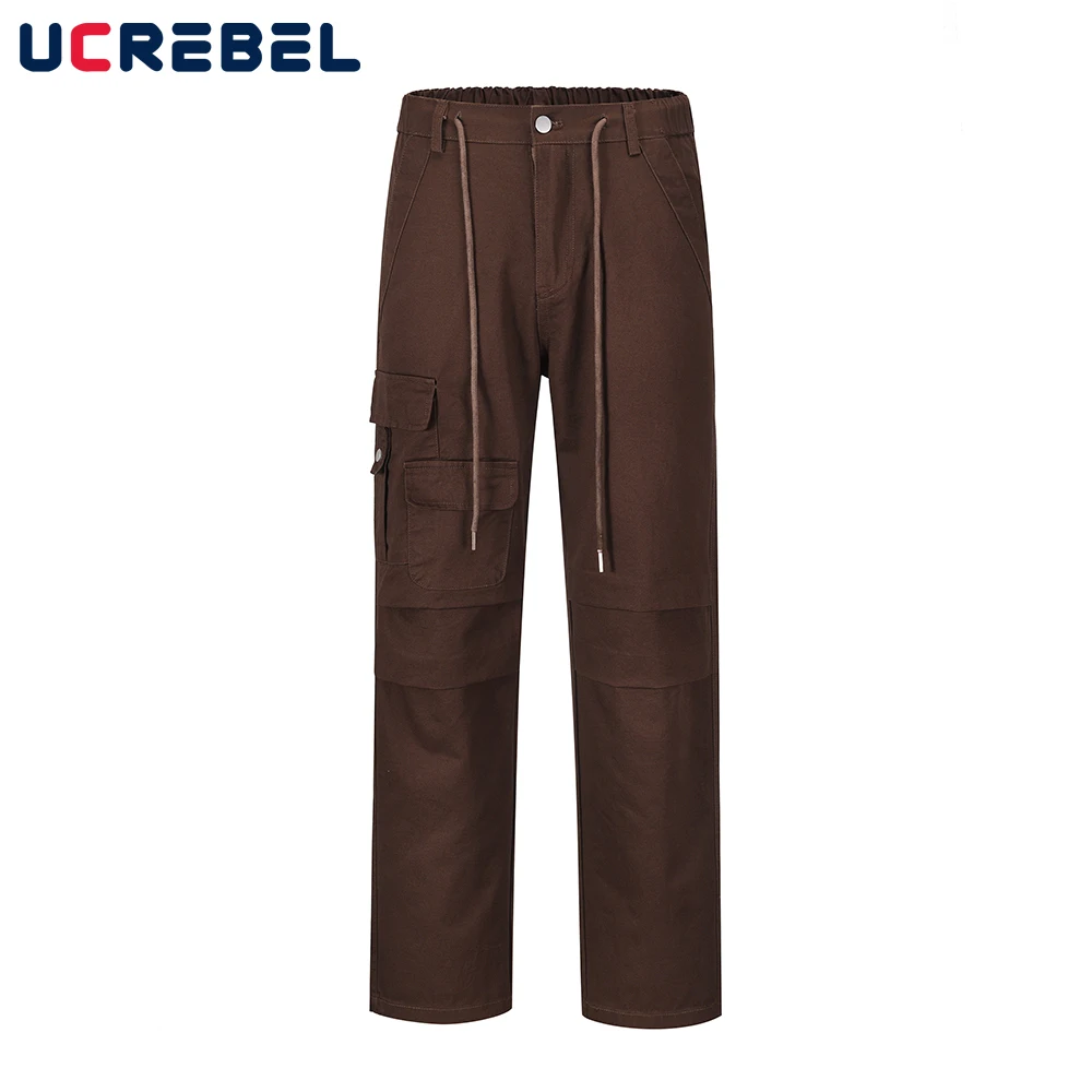 

Брюки-карго мужские с несколькими карманами, однотонные свободные штаны с прямыми штанинами, в стиле сафари