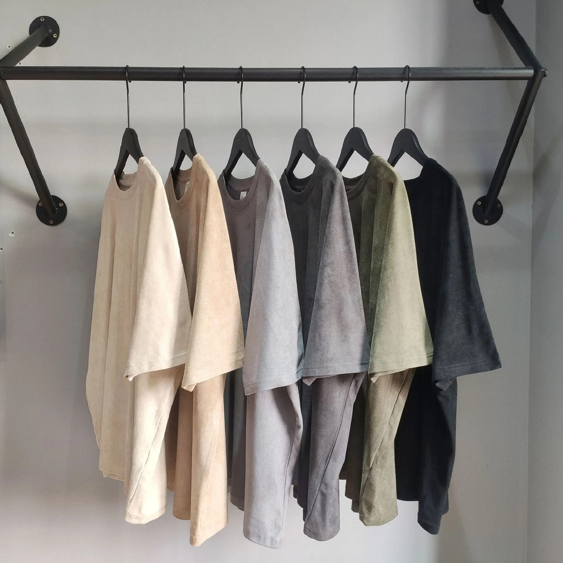 

Suede 260 cotton high street men's T-shirt oversize loose round neck solid color men's and women's short sleeve T-shirt pullover