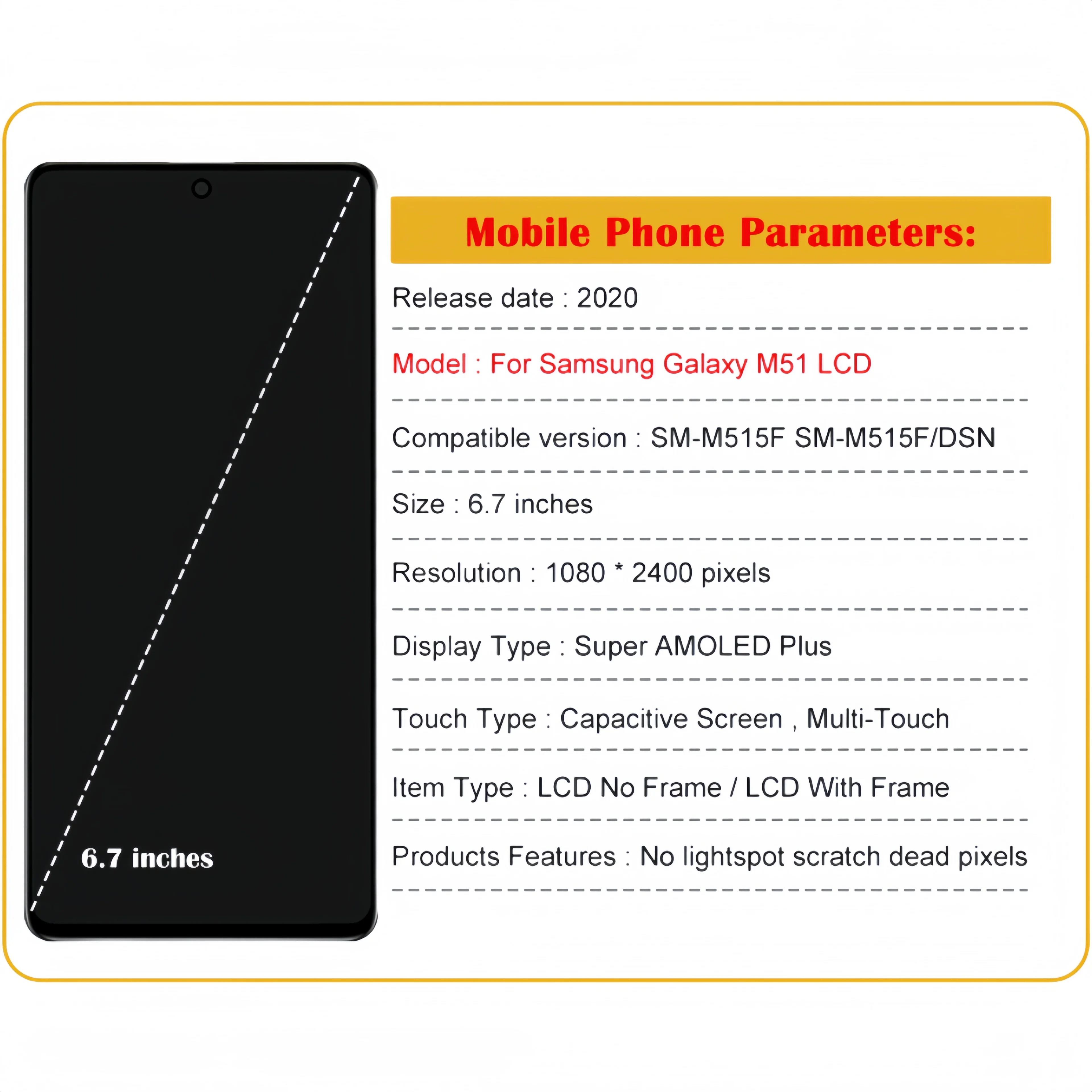 ЖК-дисплей с сенсорным экраном и дигитайзером в сборе для Samsung Galaxy M51 M515 SM-M515F/DSN