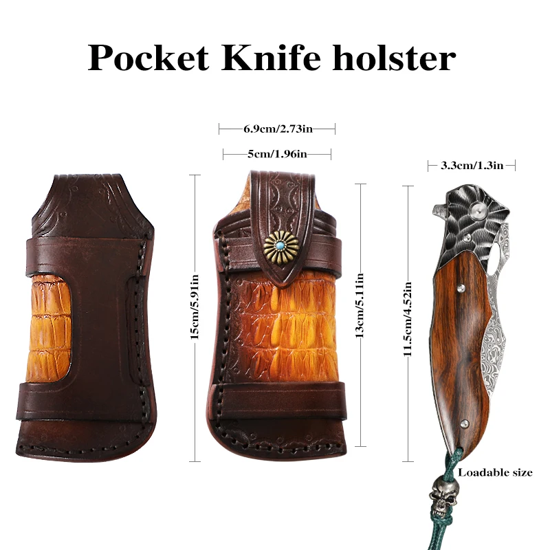 Красиво прошитый вручную и выгравированный складной нож из кожи растительного