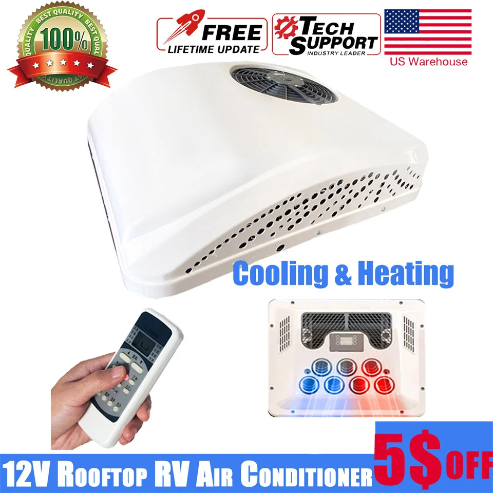 Treeligo Electric Air conditioner heater 12V Automotive Camper Van Parking Cooling Air Conditioner for RV Rooftop Caravan Car
