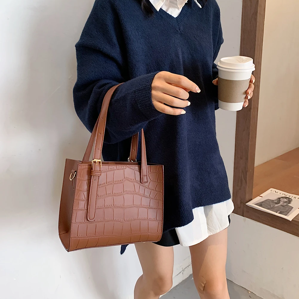 

Youth Ladies Simple Versatile Bag Simple Women Handbags Alligator PU Shoulder Female Messenger Top-handle Bags