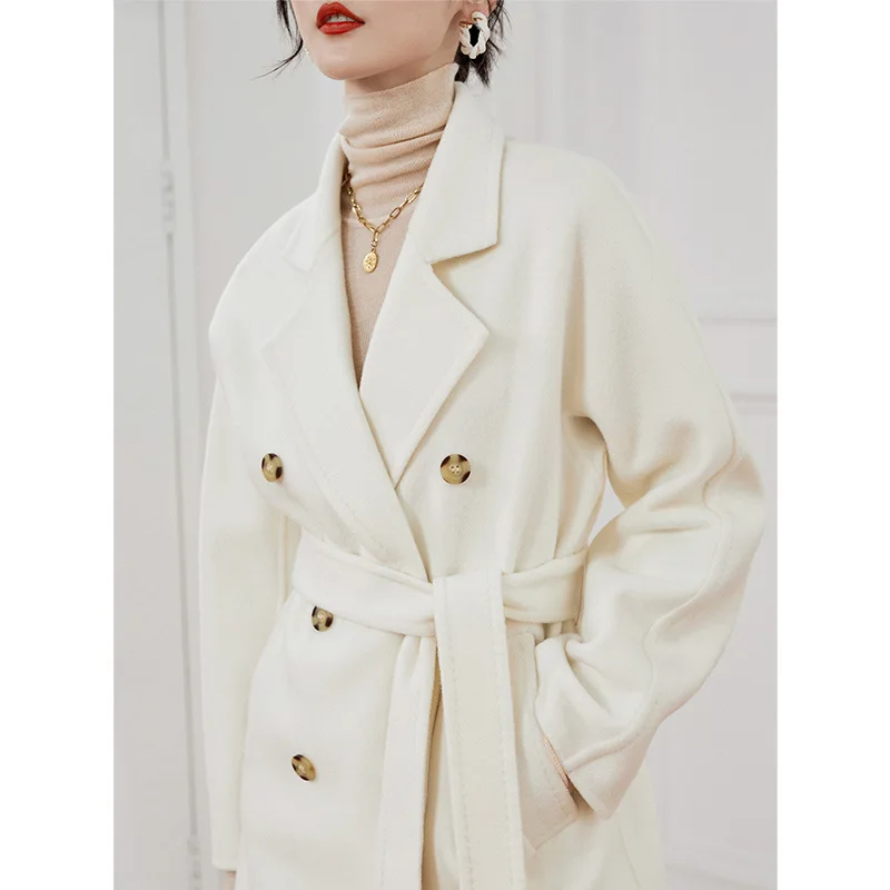 

Бесплатная экспресс-доставка, 2022 белое двустороннее кашемировое шерстяное пальто, женское длинное пальто, утепленные шерстяные пальто для ...