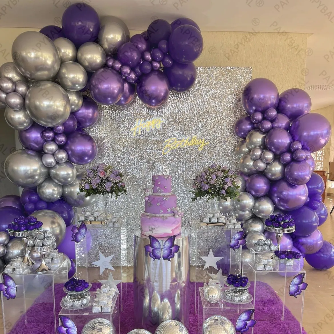 

112pcs Purple Woman Theme Arch Garland Kit Chrome Metal Silver Latex Balloons Valentines Day Wedding Birthday Party Supplies