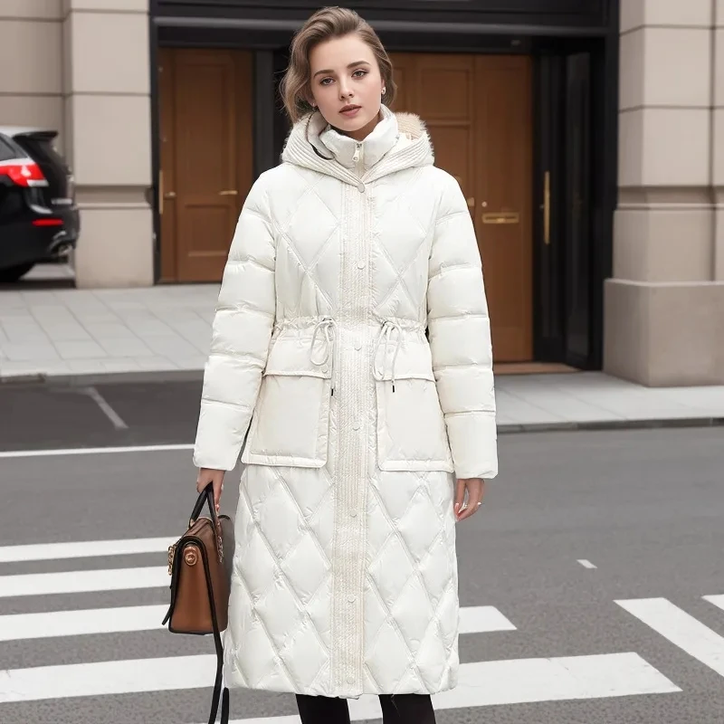 

Winter Cotton Padded Coat Long Parkas Hood Snow Outwear Long Sleeve Large Pocket Jacket New Female Belt Down Coats Outerwear