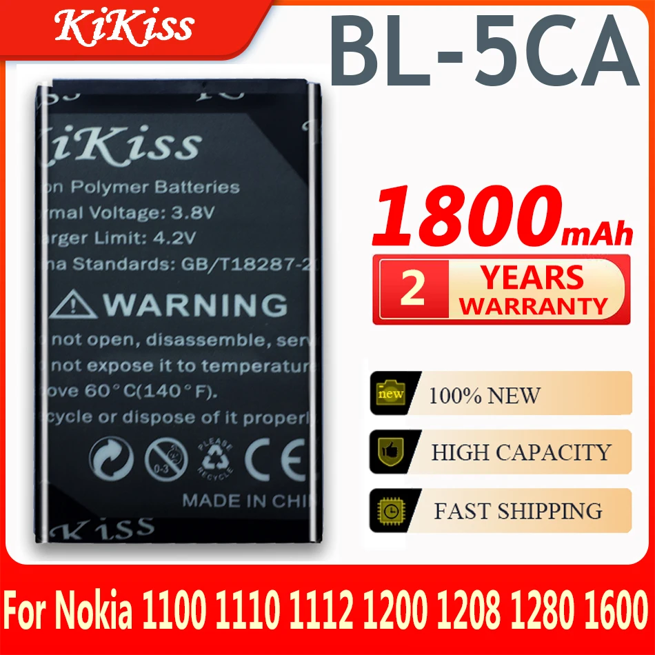 Аккумулятор емкостью 1800 мАч для Nokia 1100 1101 1110i 1110 1112 1200 1208 1209 1280 1680C ( BL5CA BL 5CA BL5) 1600 3720 C3 C5