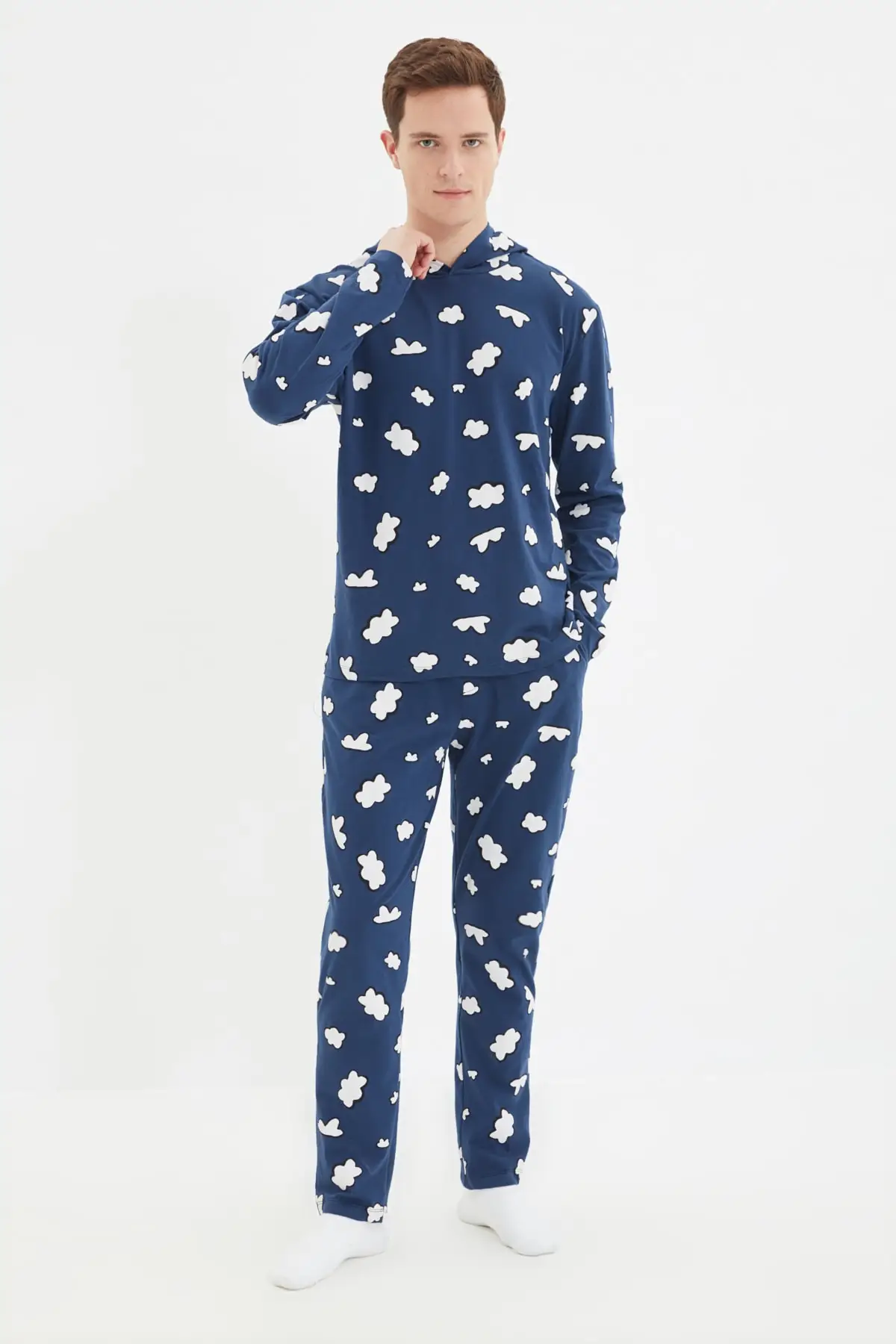 

Men's Regular Fit Printed Top Hooded Pajamas set TMNAW22PT1067
