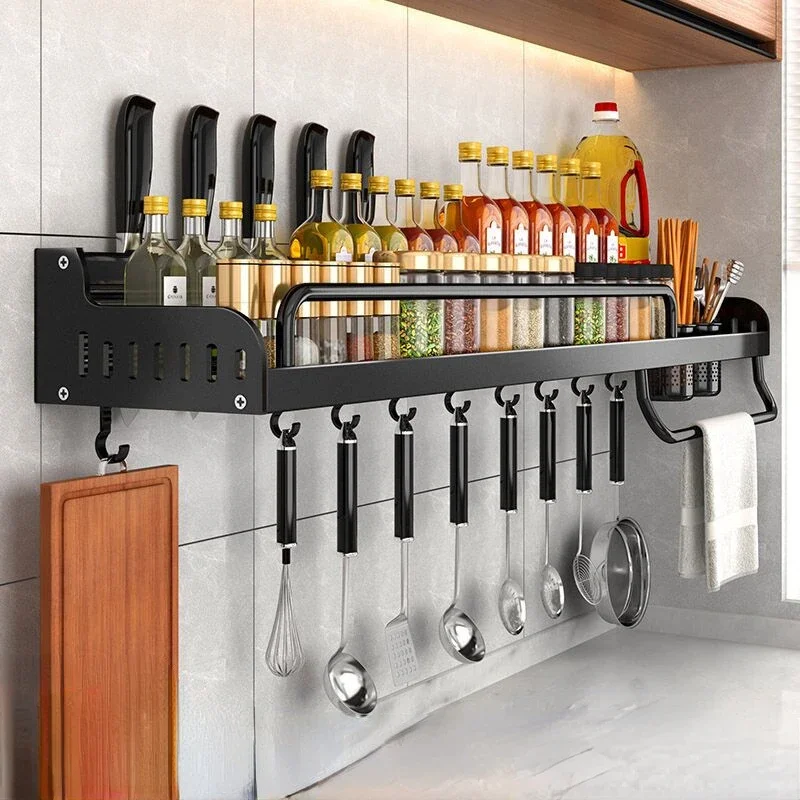 

21M Estante de cocina montado en la pared, estante de almacenamiento de especias, soporte para cuchillos de cocina