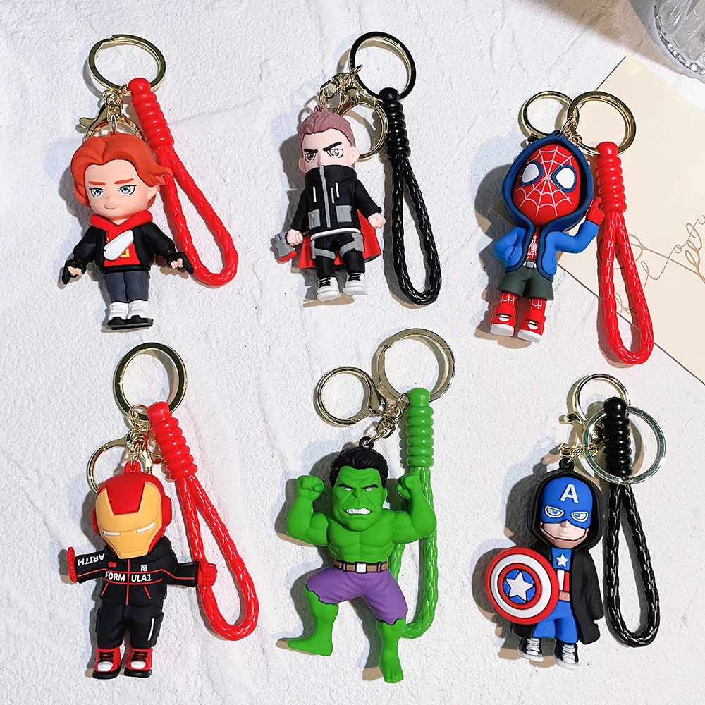 

Marvel Superhero Silicone Doll Keychain The Avengers Thor Captain America Keyring for Backpack Pendant Accessories Toys Gifts