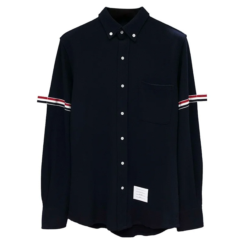 THOM Spring Autumn Fashion Brand Men's RWB Ribbon Armband Stripe Cotton PIQUE Formal Casual Wholesale TB Shirt