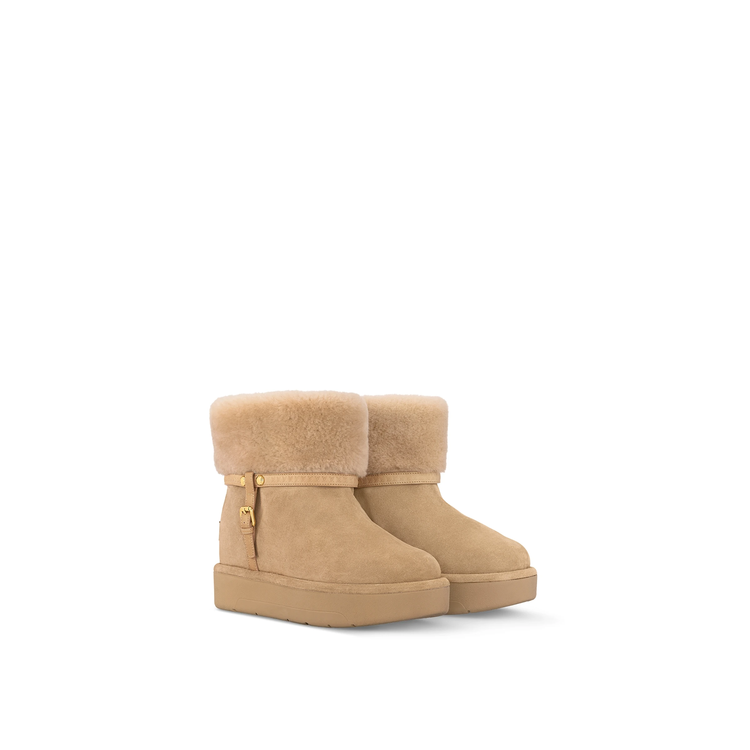 

Mid Calf Khaki Fur Buckle Strap Decor Fleece Winter Boots Flat with Shoes for Women Slip-On Round Toe 2023 Zapatos Para Mujere