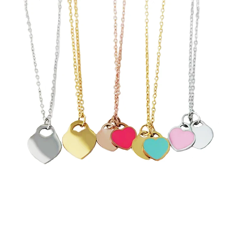 

Heart Enamel Stainless Steel Letter Necklaces For Women Custom Pendant Accessories Girls Fashion Jewelry
