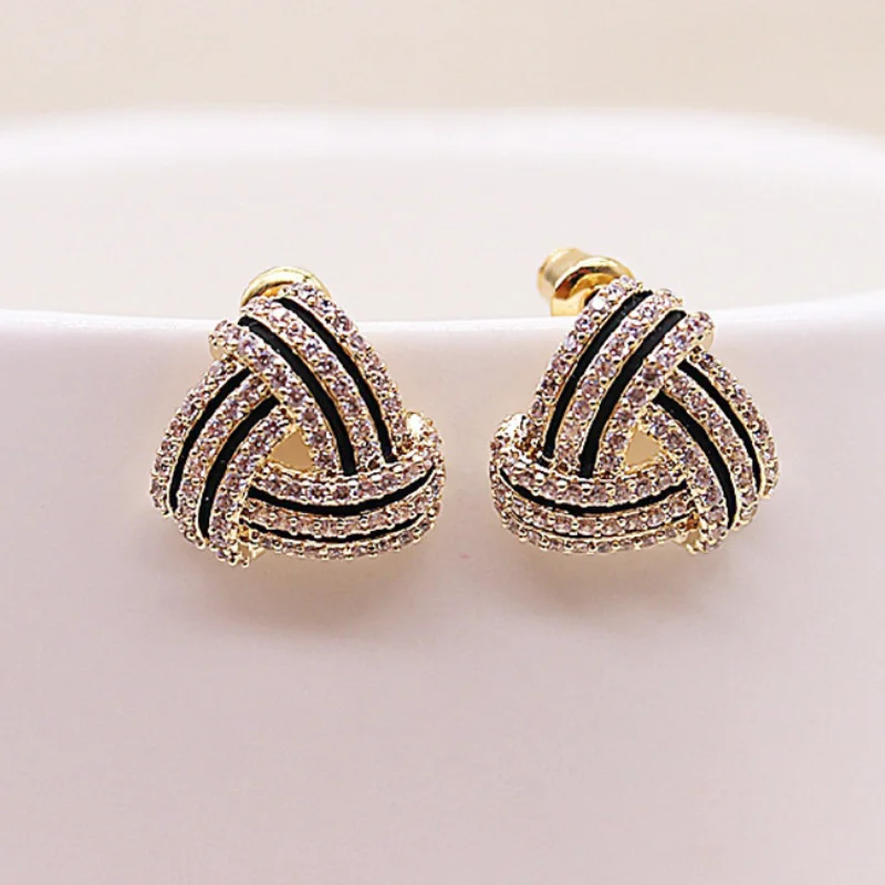 

Luxury Plated Geometry 925 Silver Needle Earring Delicate Micro Inlaid Cubic Zircon Stud Earrings Wedding Jewelry Gift