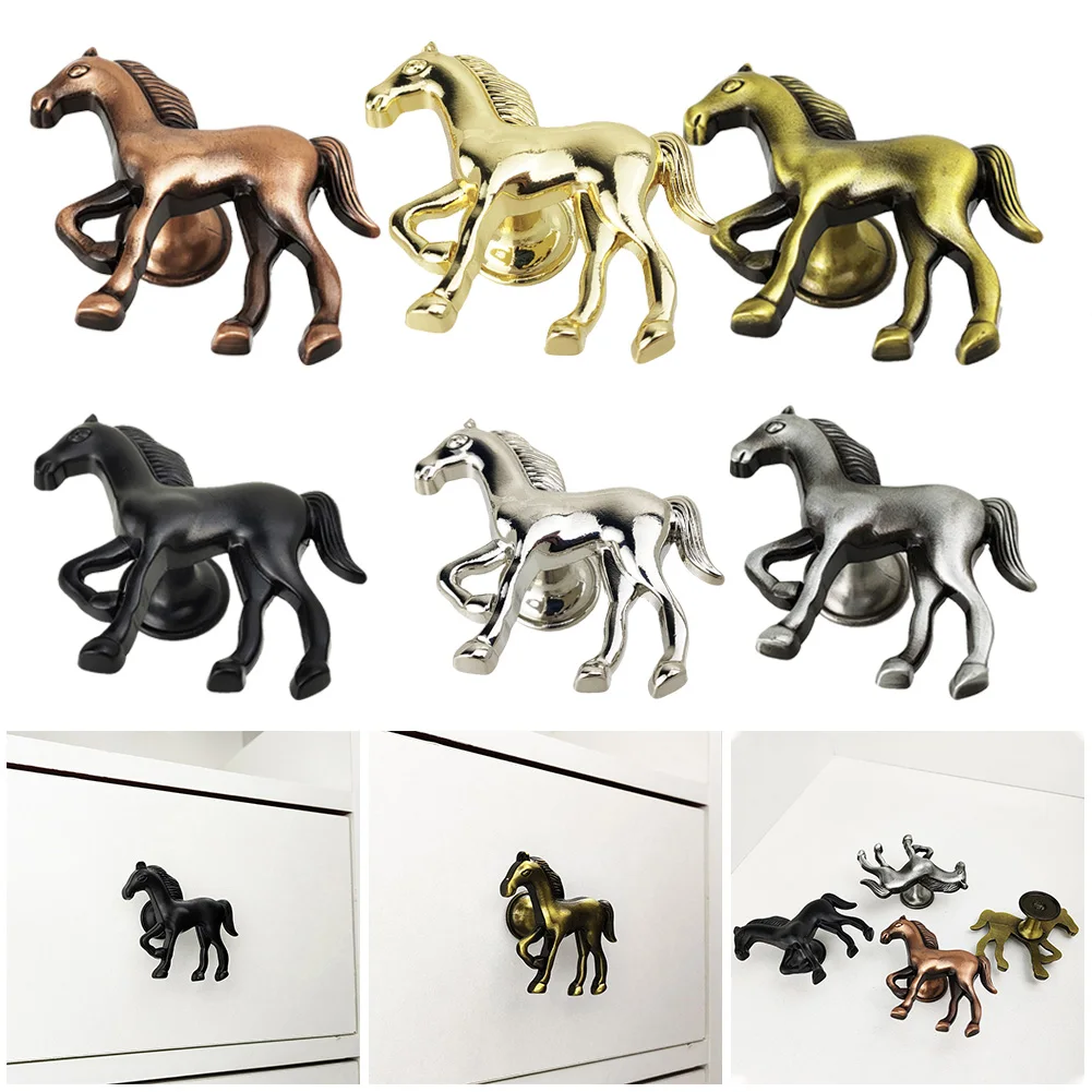 

European Retro Horse Shape Drawer Handles Zinc Alloy Furniture Wardrobe Knob Kitchen Cupboard Drawer Door Vintage Pull Handles