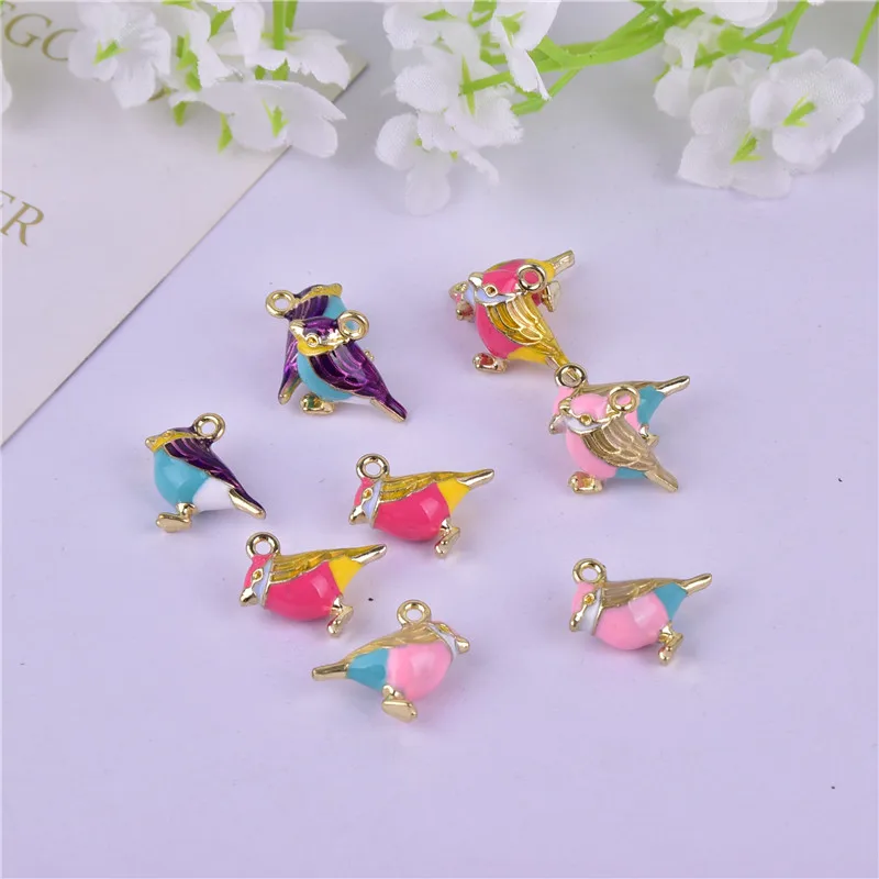 

MRHUANG 10pcs/pack 14*17mm 3D Cute Bird enamel Charms Connector fit Necklace bracelet DIY Fashion Jewelry Accessory