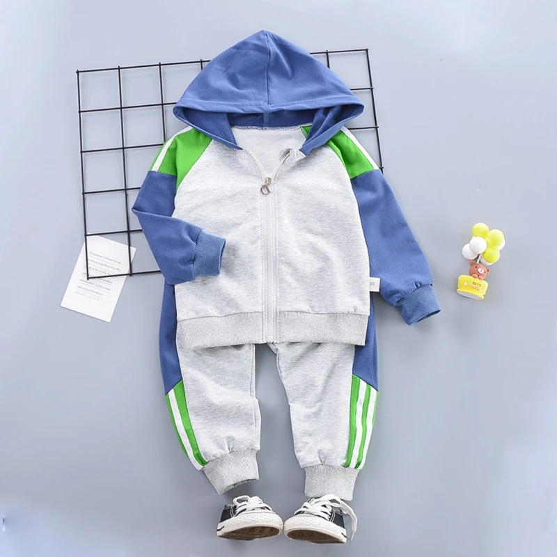 Children's clothing suits fashion color-blocking hooded sports top coat + pants 2-6 Age boys girls clothes spring autumn garment