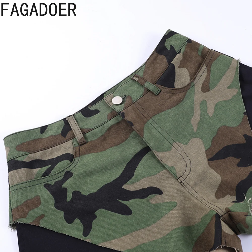 FAGADOER Summer Camouflage Print Sexy Shorts Outfits For Women 2023 High Waist Y2K Patchwork Slit Shorts Party Club Shorts
