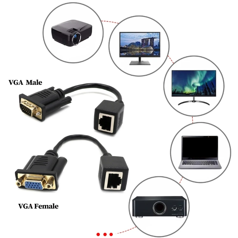 

15cm VGA to RJ45 Adapter Cable Extender Wire Line VGA Signal Over Long Distances