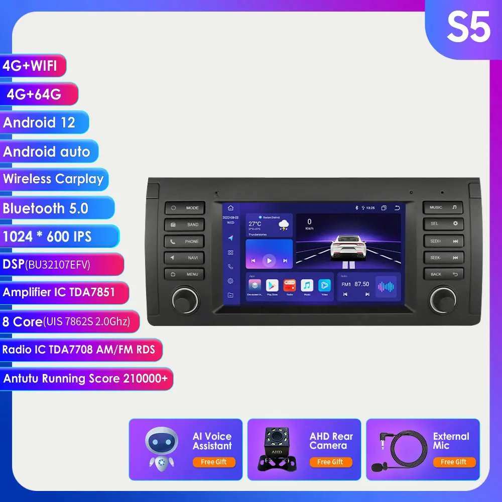 Автомагнитола 2 din, android 10 для BMW E39 E53 M5 1995-2003, радио, стерео, BT, GPS, Wi-Fi, DSP, Автомобильный видео мультимедийный плеер, Canbus экран