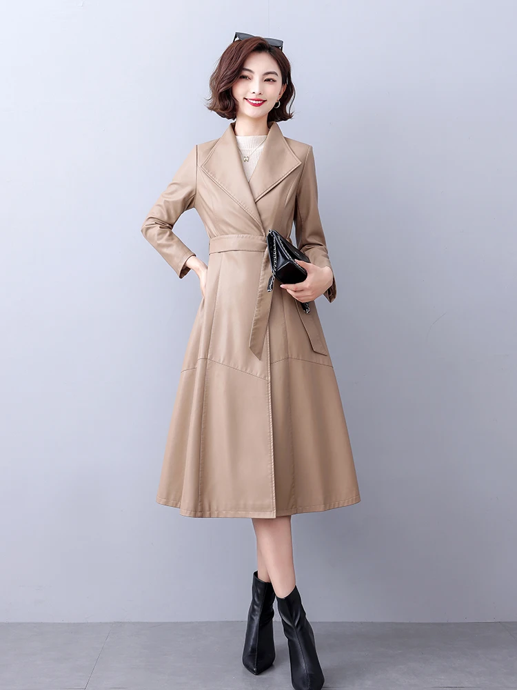Genuine Leather Coat Haining Sheepskin Women Mid-Length Temperament Outerwear 2024 Spring and Autumn Waist Hugging Slim fit o...