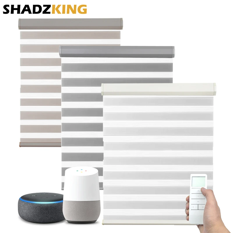 

Shadzking Custom Made Motorized Zebra Blinds for Windows Blackout Zebra Shades Window Blinds Curtains for Living Room Bedroom